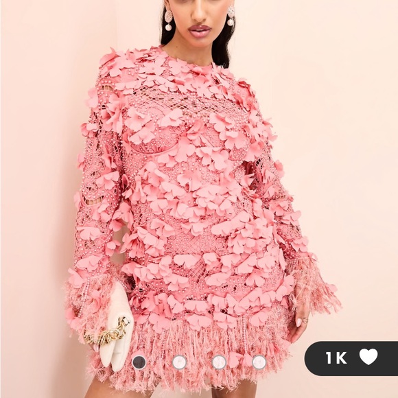 ASOS LUXE 3D floral embellished eyelet mini dress with faux feather trim - Picture 9 of 13